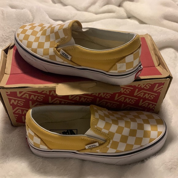 Mustard and white checkered vans! Wore one look brand new has the box! - Picture 1 of 5